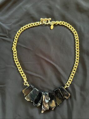 Gold Chain Necklace with Black Stone Pendant Accents by OIA